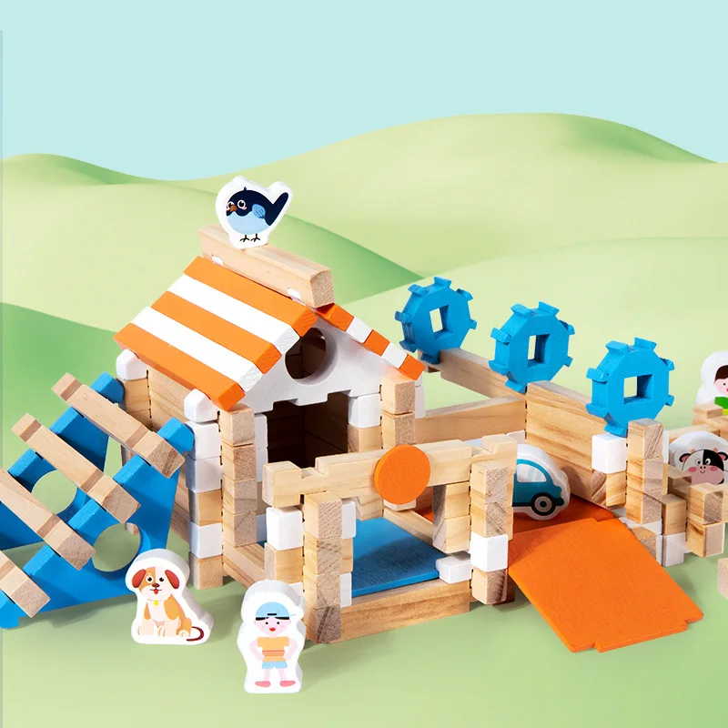 114-teilige Holz-Zapfen-und-Falz-Bausteine, kreative DIY-Baukasten, pädagogisches Kinderspielzeug für 2-7 Jahre