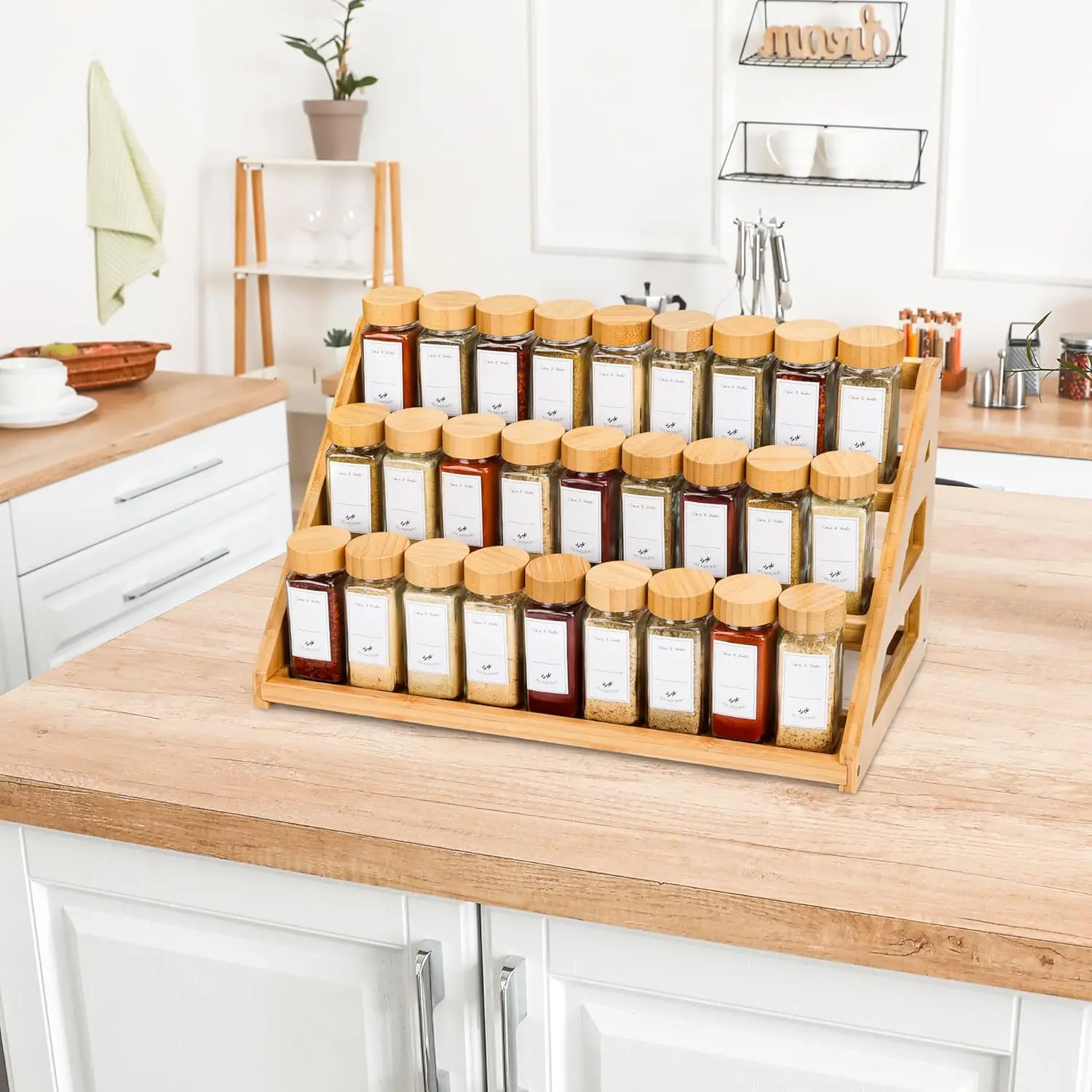 product wooden 3 tiered bamboo spice rack countertop pantry organizer for cabinet for kitchen food organization-3