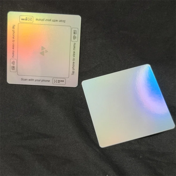 Square 70X70mm Die Cut Waterproof PVC RF Hologram I D Card Smart NFC  Business Cards