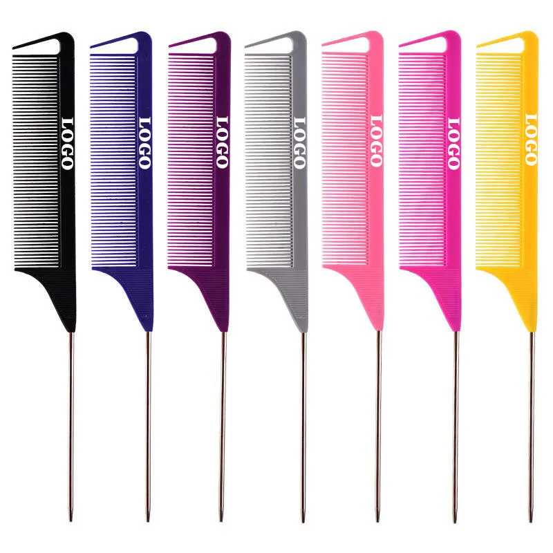 Wholesale Salon Hairdressing Rat Tail Comb Anti Static Heat Resistant Parting Hair Comb Metal Pin Tail Carbon Braiding Comb