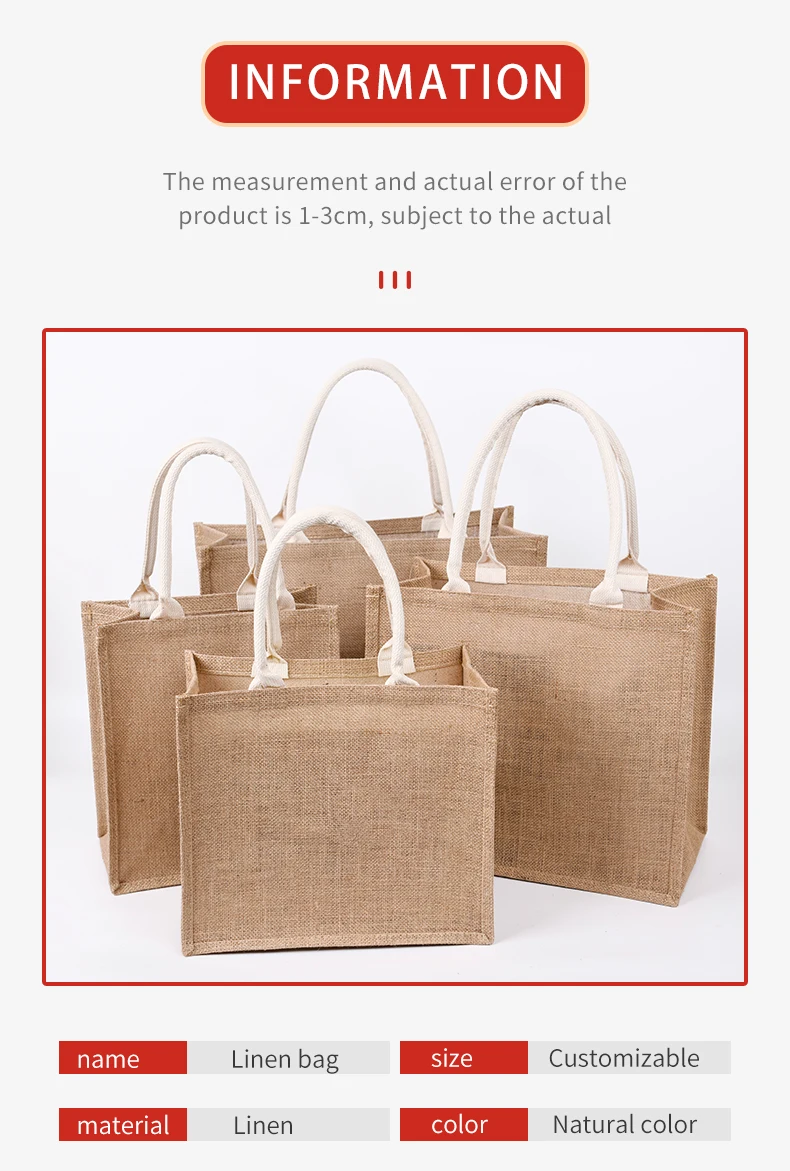 Customized logo colorful jute beach promotional wedding eco-friendly material tote shopping jute bag with zipper pocket