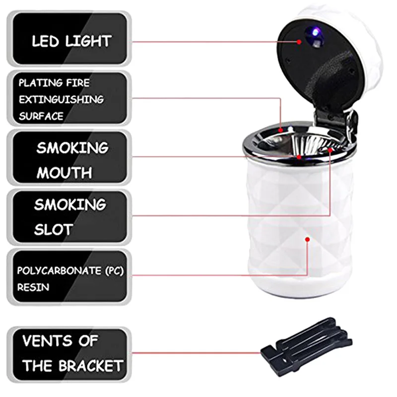 Car Ashtray Portable Self-extinguishing Ashtray, Led Light Ashtray