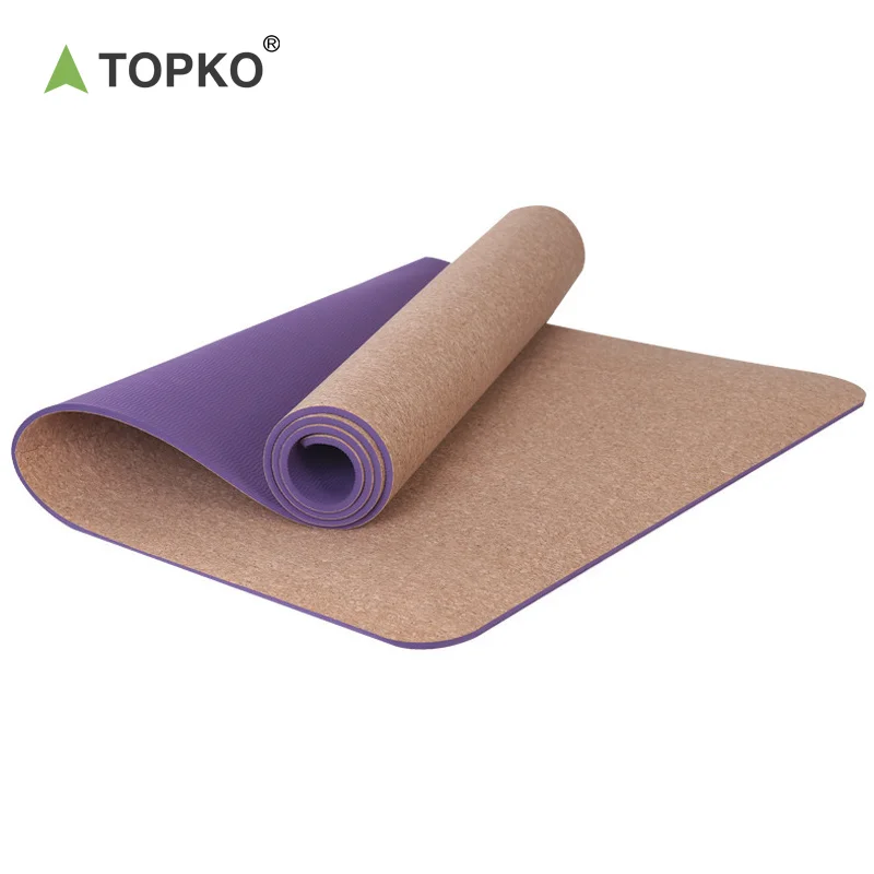 Topko Custom Logo Eco Friendly Yoga Natural Fitness Double Layer Cork Tpe Yoga Mat Mm Mat Cork