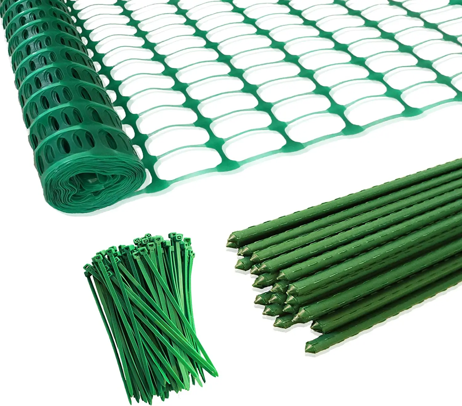 Plastic Safety Fence 4’ x100’ with Steel Plant Stakes& Zip Ties Plastic Netting Mesh Barrier for Dogs Plants Garden Fence 