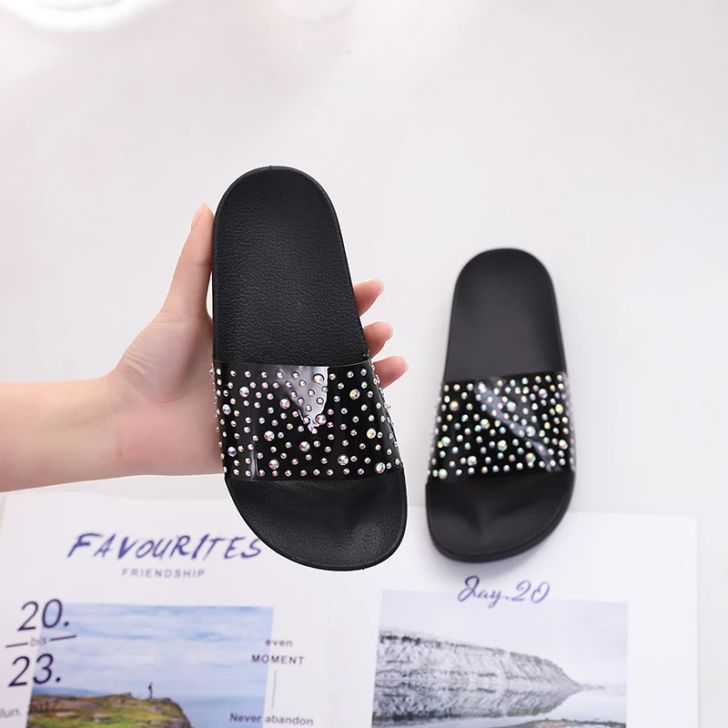 Обувь, оптовая продажа, детские тапочки, летние шлепанцы для девочек с кристаллами и бриллиантами, пляжные сандалии, повседневная обувь из ПВХ