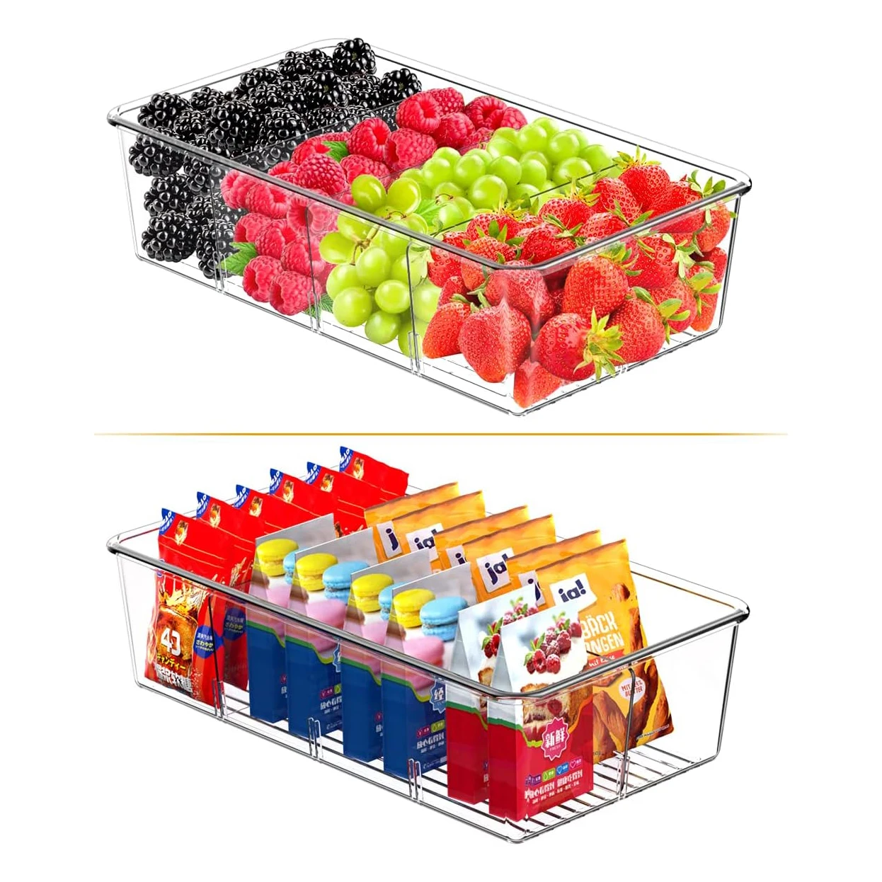 Stackable Fridge Organizers Food Cold Room Storage Organization Bins Clear Plastic Storage Bins with Dividers