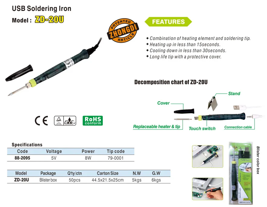 Zhongdi ZD20U Soldering Iron USB Powered Soldering Iron Mini