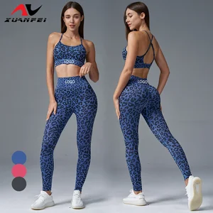 Cross-border  Leopard Print Yoga Pants Autumn and Winter Seamless Sexy Sports Fitness Pants Vest Bra Yoga Suit