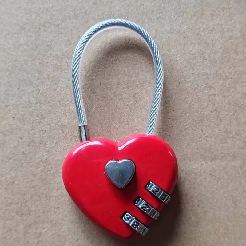 Red Heart Shaped Mini Padlock With 3 Digit Code Lock With Love Heart Wire Rope Password Lock For Luggage, Backpack, Jewelry Box, Lobby Locker