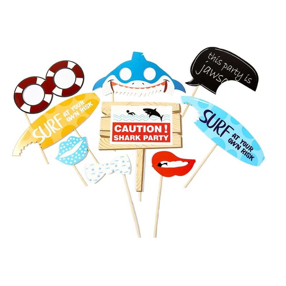 Shark Party Photo Booth Props (10/Pkg)
