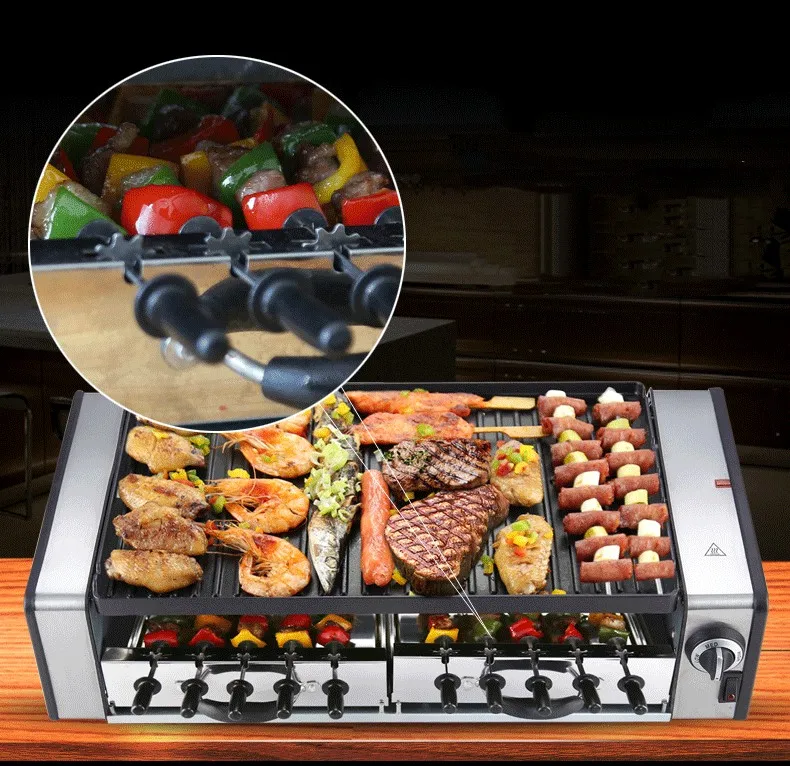 Nonstick Smokeless Bbq 360 Autorotate Portable Electric Grill