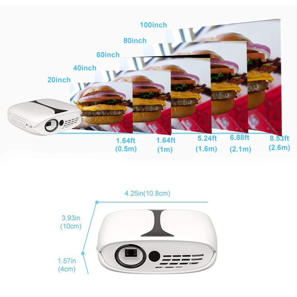 RD606 Basic DLP Mini Projector  Rechargeable Pocket for Home iPhone Android Laptop Beamer Projector hd Ready