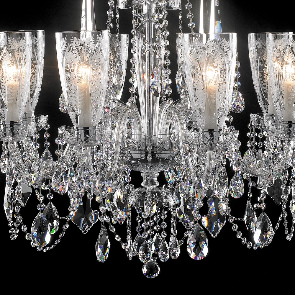 VH Contemporary Crystal Chandeliers Delicately Carved Cut with Glass Covers for Interior Villa Hotel Pendant Lights