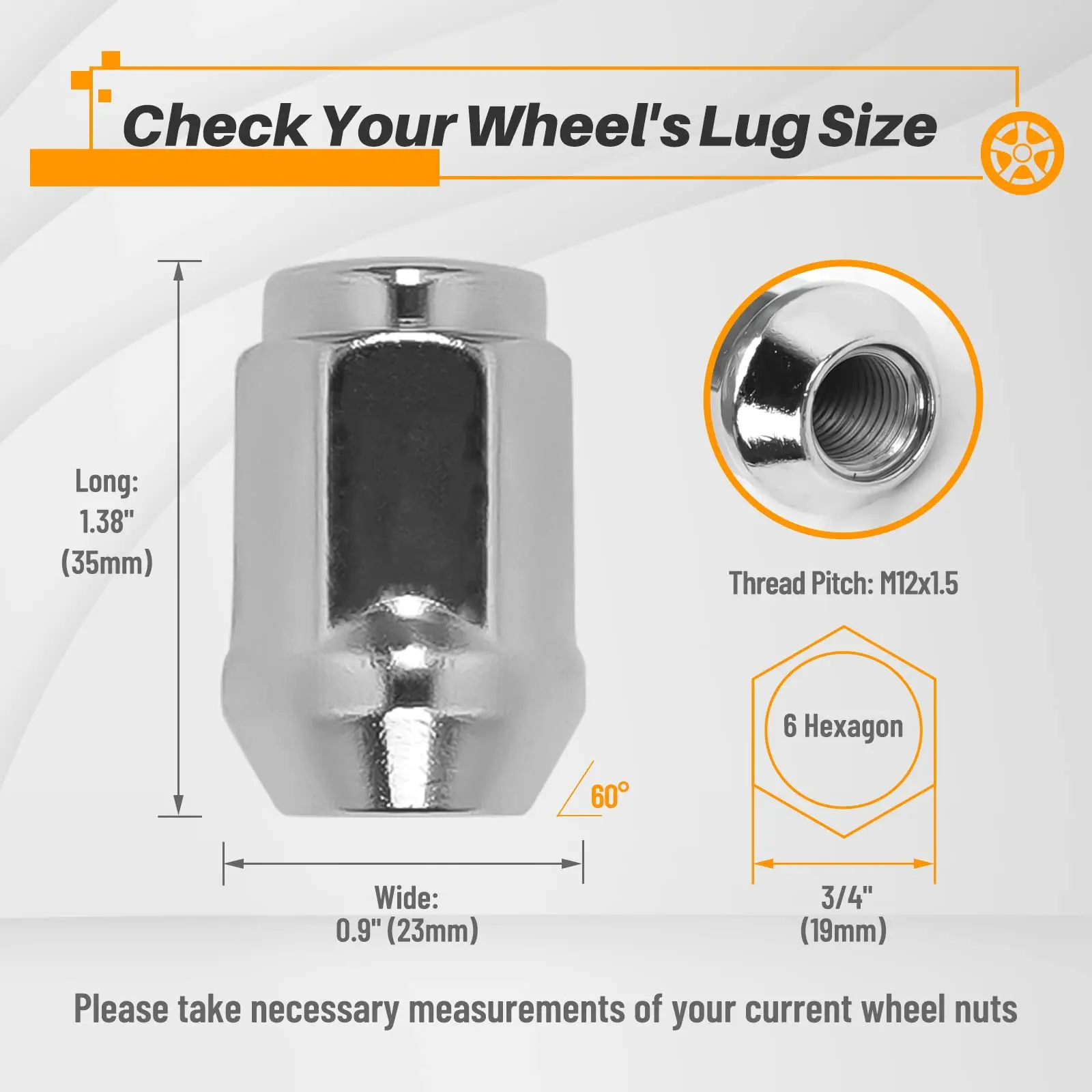 Mikkuppa 20pcs M12x1.5 Lug Nuts Chrome Closed End Solid Wheel Lug Nut