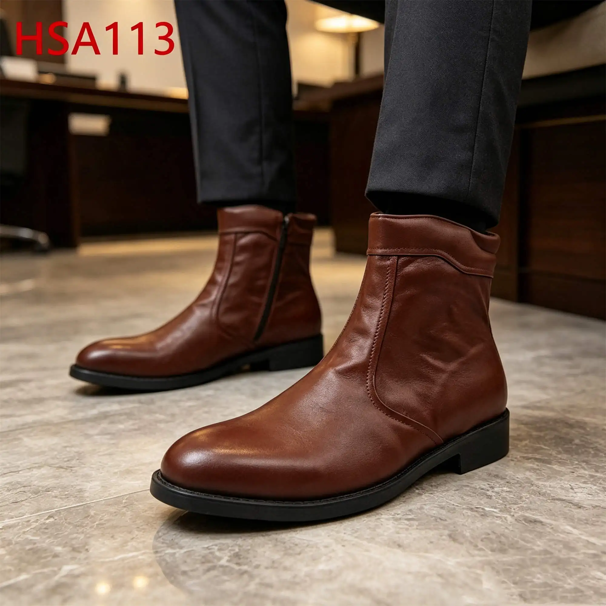 ZYF,UAE Popular Full Grain Leather 7 Inch Brown Uniform Shoes Business Etiquette sharp Toe Hua Singh Men Leather Shoes HSA113