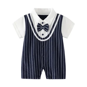 Wholesale Newborn Baby Gentleman Style Summer Clothes Baby Boys Romper Short Sleeve Infant Jumpsuit