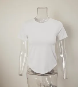 Hot Sale TOB SHIRTS and SHORT-SLEEVED SHIRTS White Round Neck Short Sleeved Women's Top