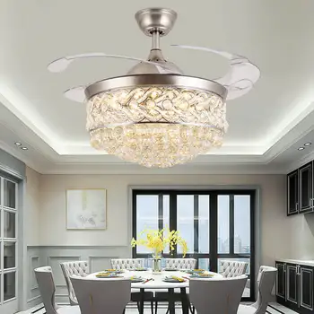 Lordly Style Ceiling Fan Light Dimmable Decorative Quiet Smart Retractable Ceiling Fan Lamp With Remote Control