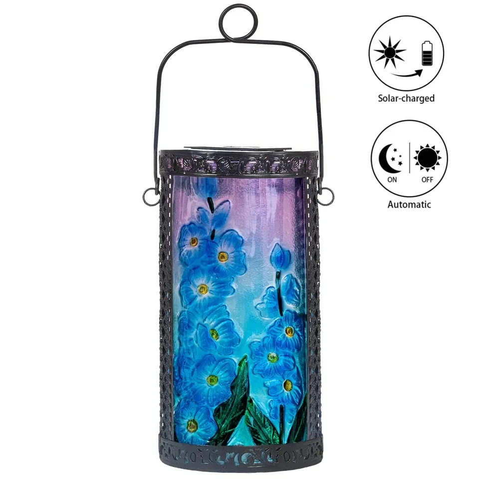 Solar Lantern Glass Hanging Solar Lantern blue