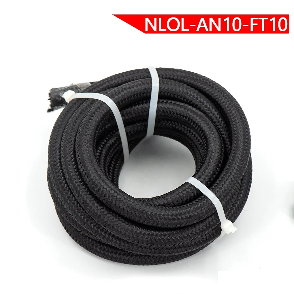 
 AN10 Hose Black Nylon Cover Stainless Steel Braided Rubber Fuel Line Oil Cooler Hose  