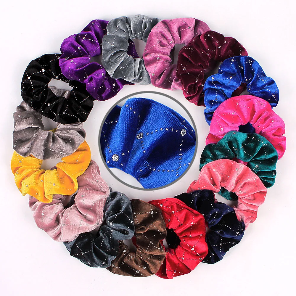 Блестящие женские бархатные резинки для волос со стразами