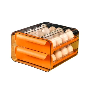 Multi-Layer 32 Grids Plastic 4L Crisper Transparent Refrigerator Drawer-Type Egg Container Egg Storage Box for Kitchen