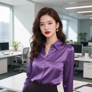 European American Design High-Grade Luxury Retro Purple Long-Sleeved Blouse Professional Satin Light Office Formal Autumn