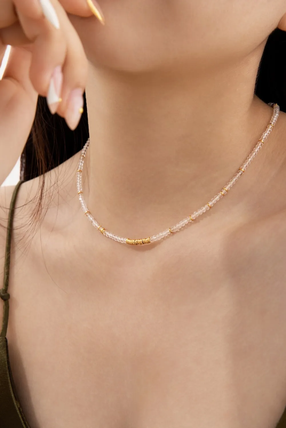 KAKODIY Elegant Design 925 Sterling Silver Natural White Crystal Bead Chain Necklace High Top Jewelry detail 2