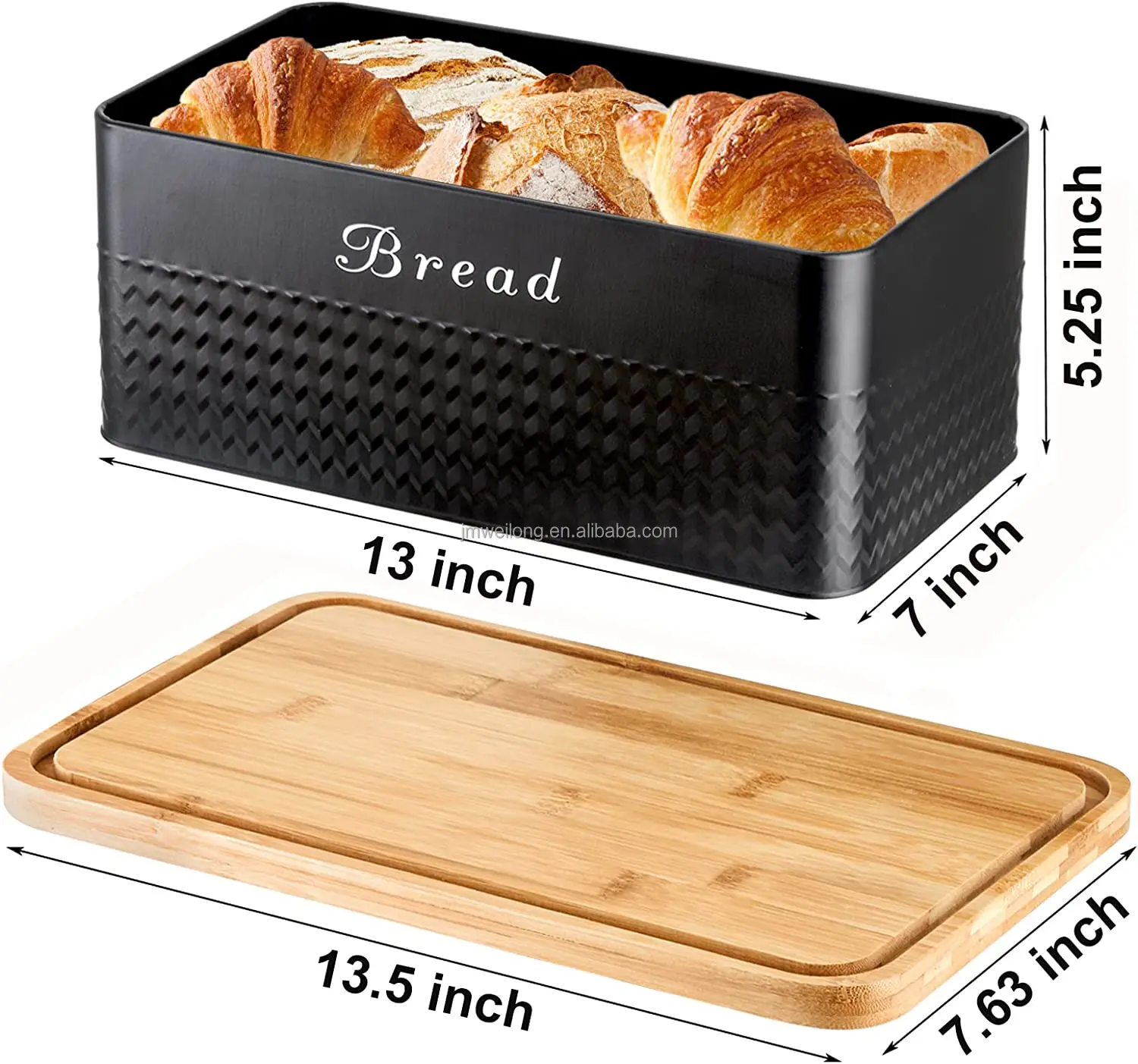 Modern Metal Bread Box With Bamboo Lid Storage Container Holder Space