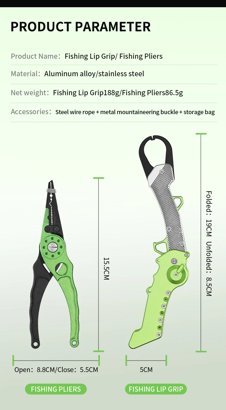 Fishing Pliers with Fish Lip Gripper Stainless Steel Hook Remover Fishing Gear with Rubber Handle, Lanyard and Sheath