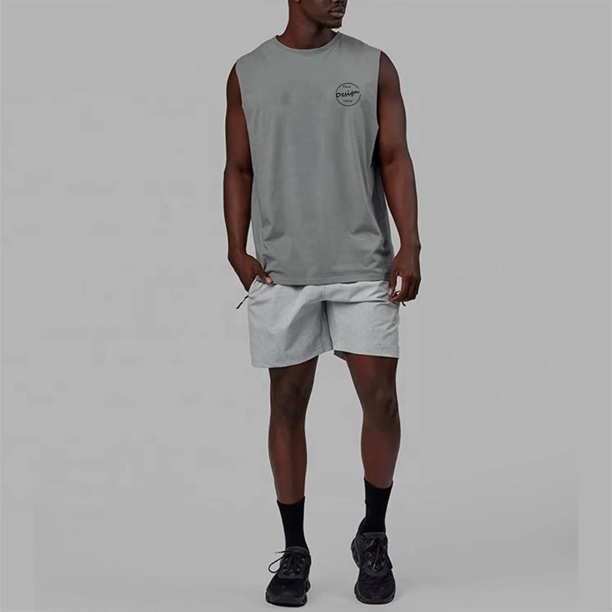 JL1125C Men’s 95% Cotton 5% Elastane Sleeveless Shirts Vintage Loose Fit Gym Fitness Workout Training Tank Top for Men