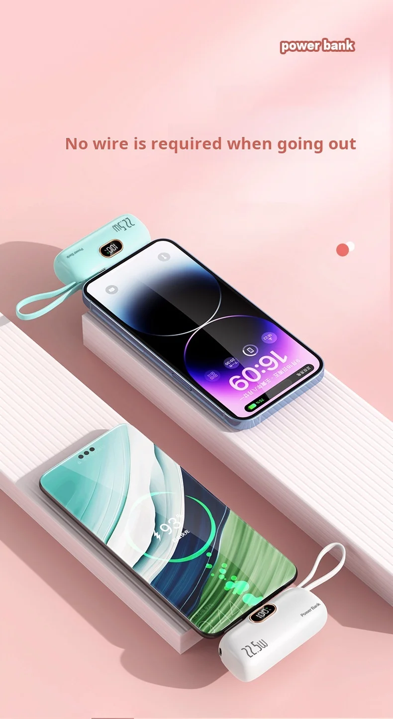 2024 New Design Mini Capsule Powerbanks 22.5w Super Fast Charge 2in1 5000mah 10000mah Large Capacity Portable Power Bank