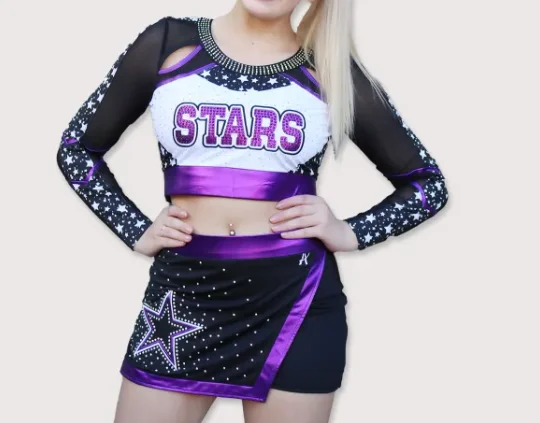 2025 Wholesale Competition Cheerleading Uniform Customized Full Sleeve Rhinestone Design Outfits