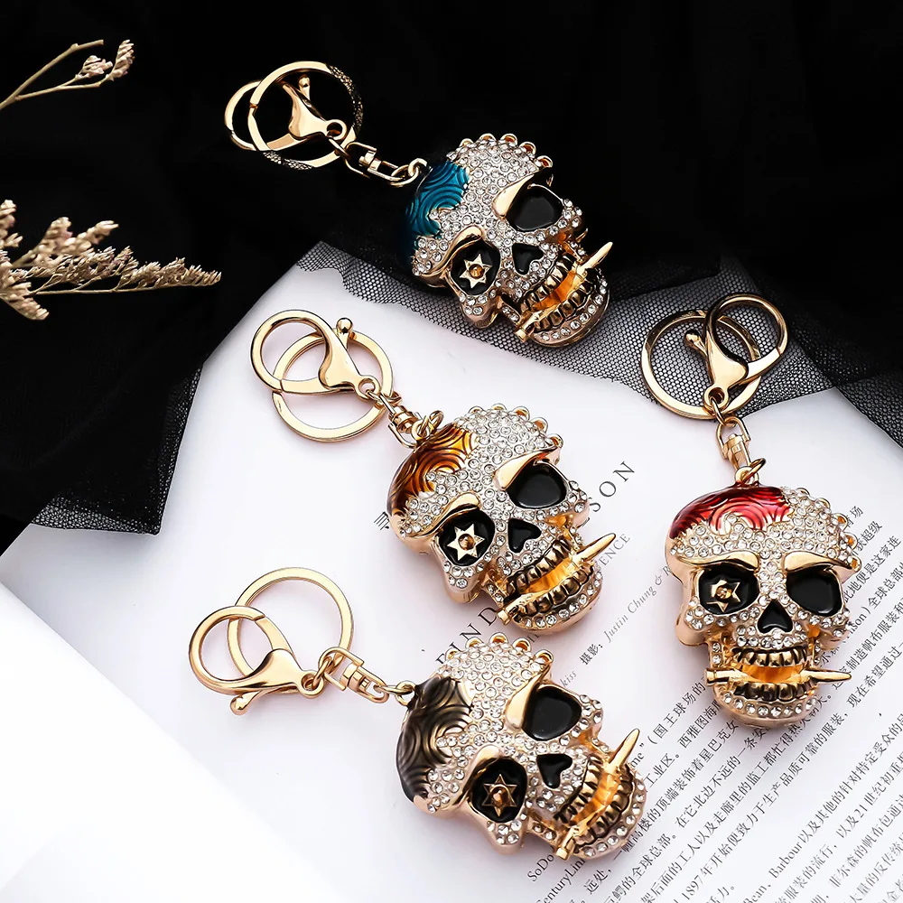 Customizable Metal Skull Key Chain Full Crystal Decor