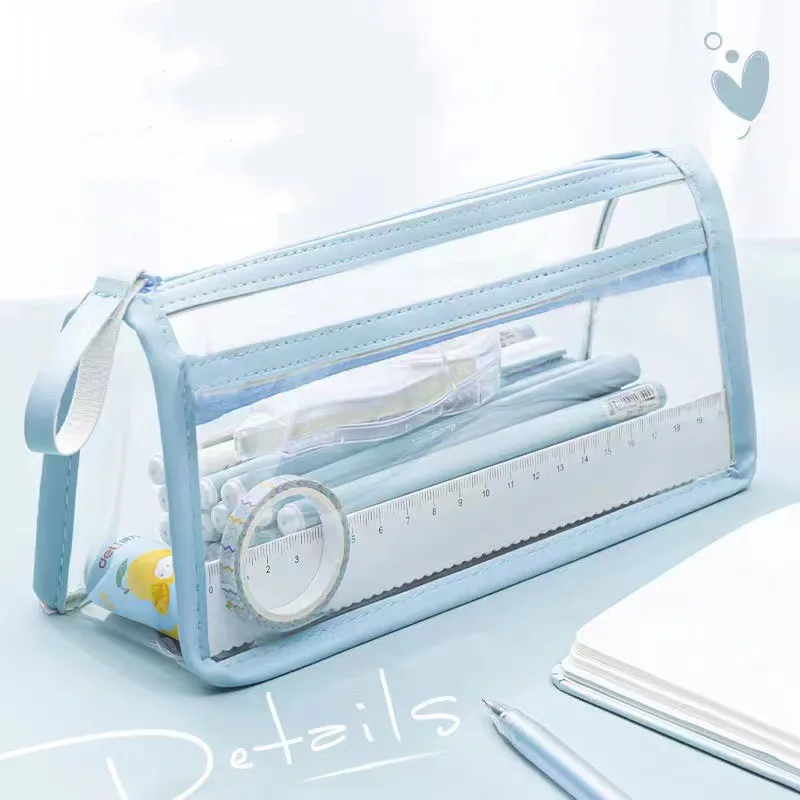 Двойная прозрачная вместительная простая Высококачественная сумка для карандашей в японском