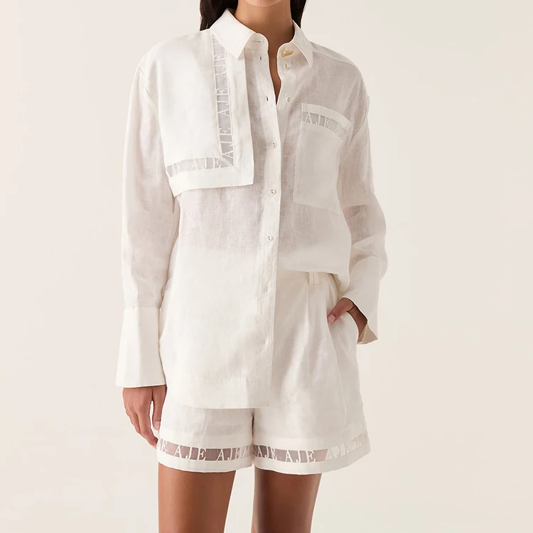 New Design Spring 100% Cotton and Linen Lapel Shirt Long Sleeve Girls Hemp Shirt Casual Clothing Linen