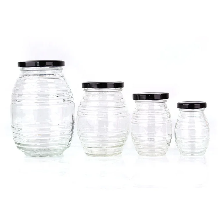 100ml 200ml 380ml 750ml Beehive Honeycomb Shape Glass Honey Jars Bottle with Tinplate Metal Lid