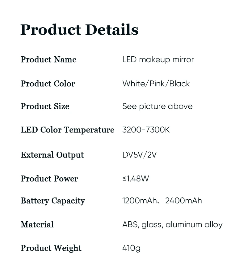 Portable Disassembly 3 Types Led Light Make Up Mirrors Cosmetic Vanity