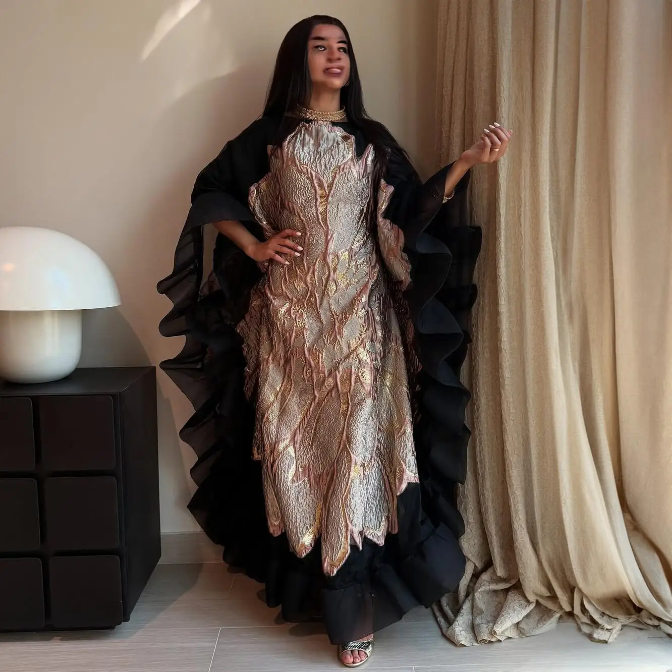 Recommended african women dress Jacquard fabric africa clothing Ruffled  edge design boubou women