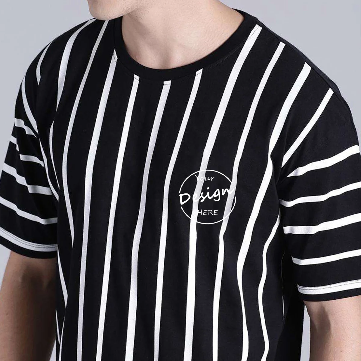 250GSM Heavy Cotton Striped Men’s T-Shirt Loose Retro Drop Shoulder Trendy T-Shirt Short Sleeve Men Solid Color Men T Shirts
