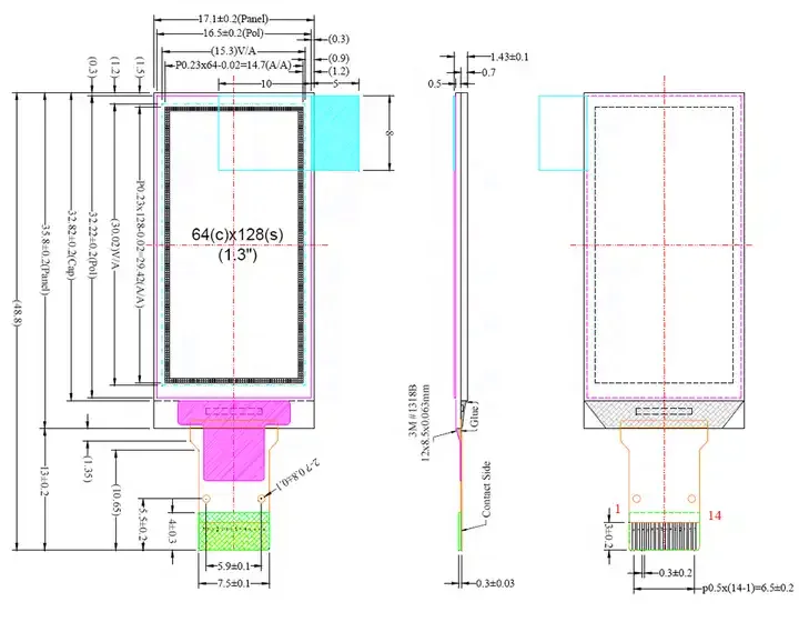 1.3 Inch OLED Display - 64X128 Resolution with IIC Interface