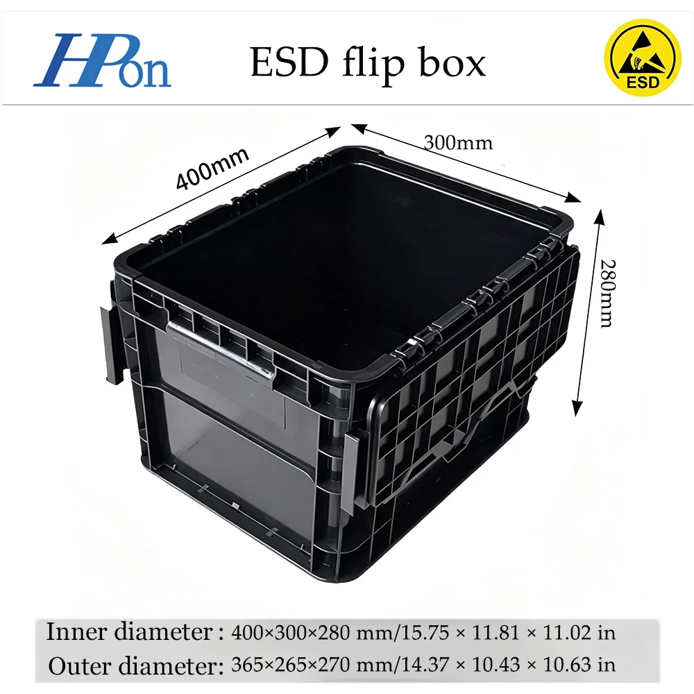 Haoputon 400*300*280 ESD Flip Top Storage Crate