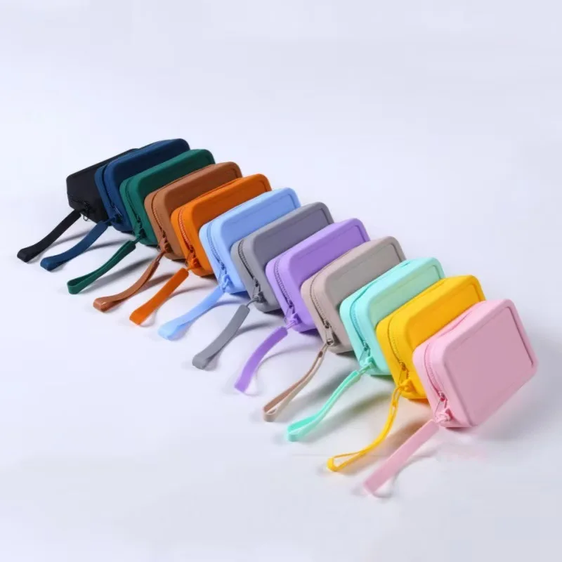 Customizable Logo Portable Small Square Bag Silicone Coin Purse Lipstick Storage Silicone Makeup Bag Organizer preview 5