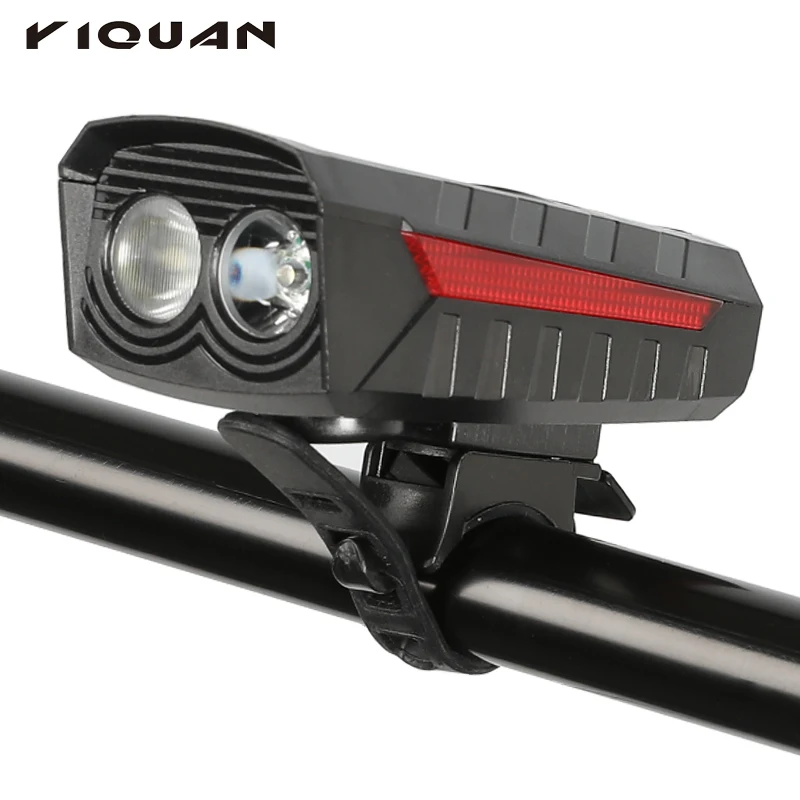 Outdoor USB Led Bike Shakeproof Front Rechargeable Bicycle Light Bike Solar Rechargeable Cycling Head Light Horn