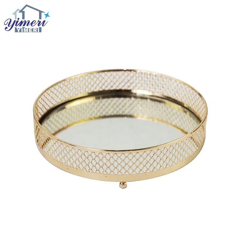 OEM ODM свадебный стол Декор большие позолоченные круглые сервисные лотки с