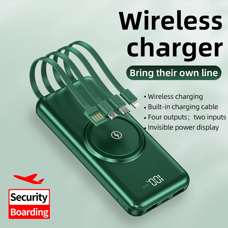 10000mah Wireless Charging Power bank 5W Comes with 4 Wires