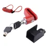 Candado de disco con cable de advertencia rojo.