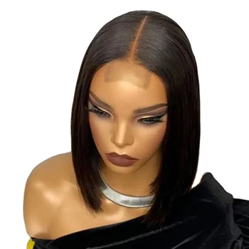 Kim Closure 2*6 Straight Bob Lace Front Wig 100% Brazilian Remy Human Hair Transparent Lace Small Cap Long Length Color 99J