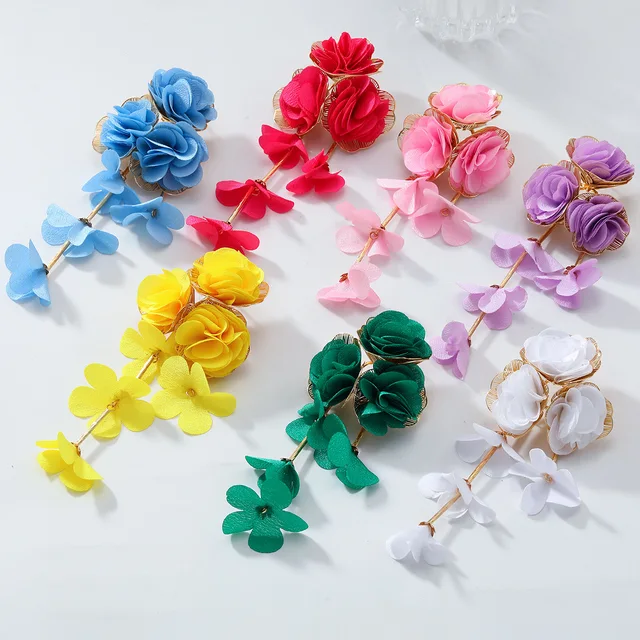 European American Summer Beach Vacation Style Multi-Layer Chiffon Flower Exaggerated Design Light Luxury Niche Alloy Earrings