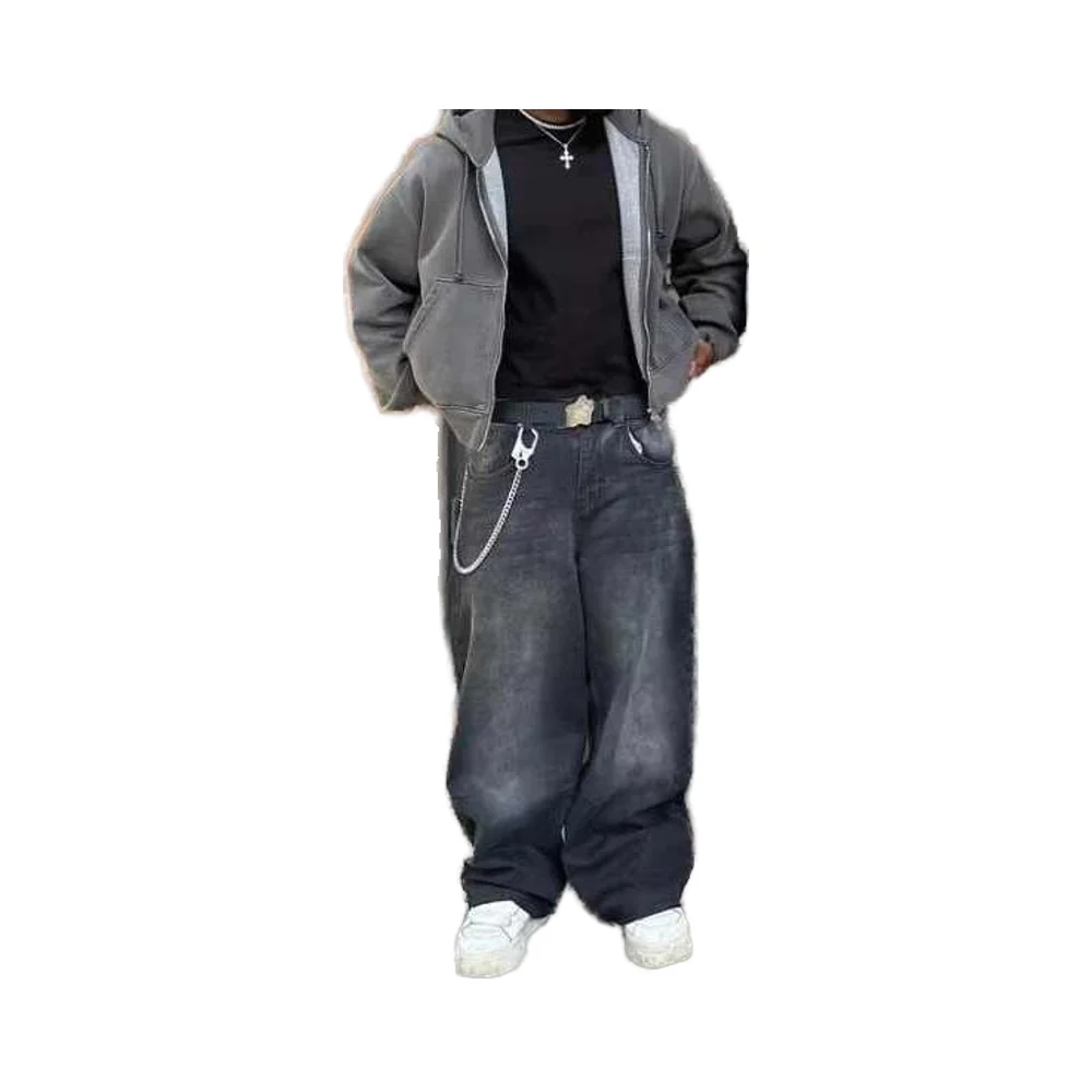 Salati 100% Cotton Vintage Black Baggy Jeans for Men High Waist Print Denim Pants Loose Stack Oversize With Plus Size for Summer